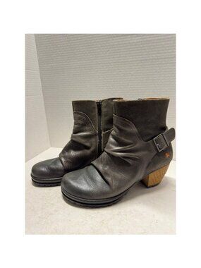 Art Company Womens Grey Leather Ruched Buckle Ankle Boots Size 39 8.5 Spain